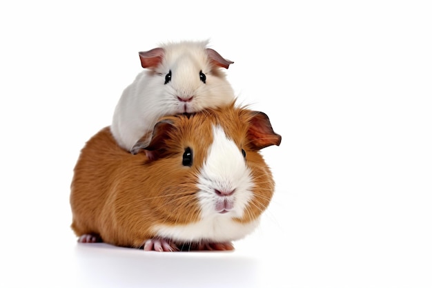 a guinea and a hamster are sitting on top of each other