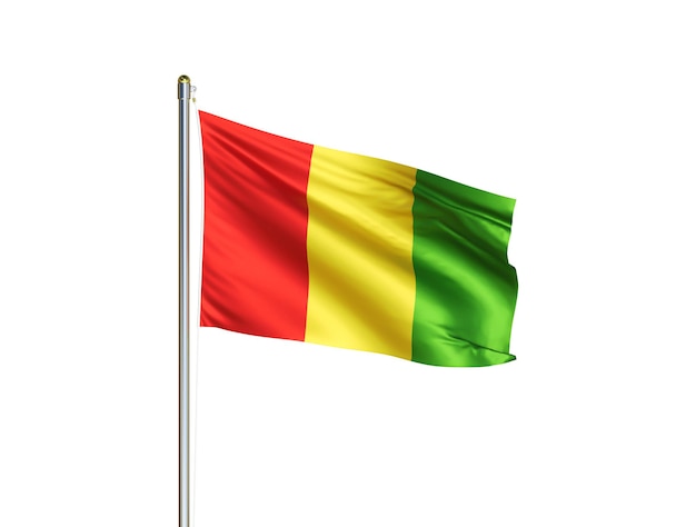 Guinea national flag waving in isolated white background Guinea flag 3D illustration