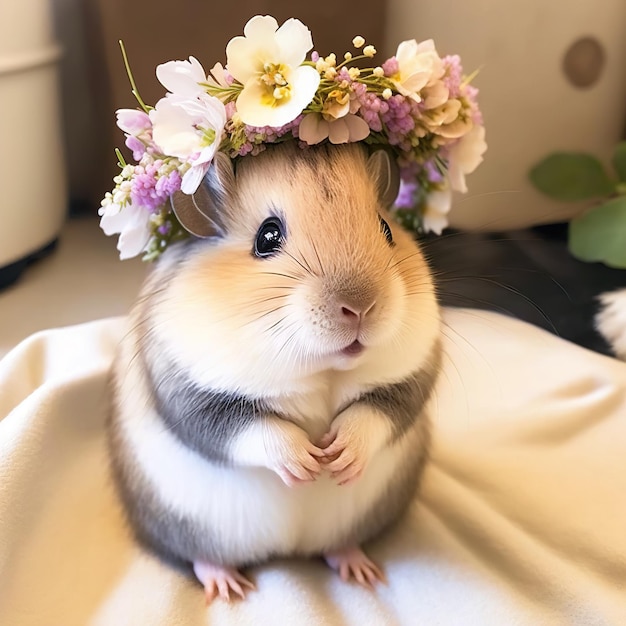 A guinea pig wearing a flower crown