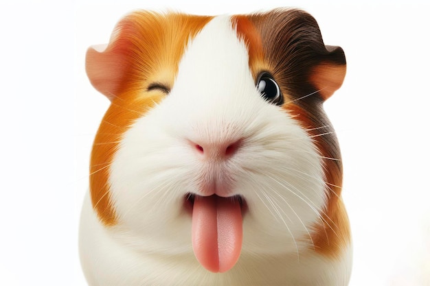 guinea pig winking and sticking out tongue isolated on white background