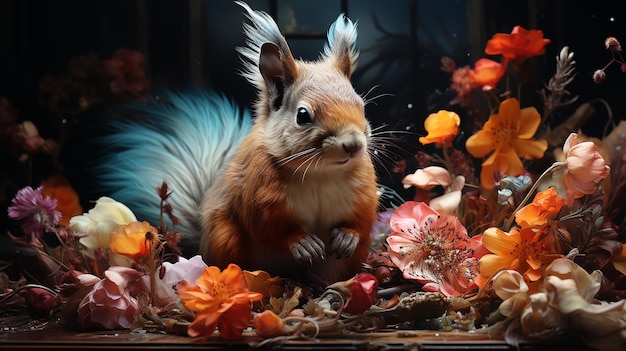 guinea pigs lay in heaps of flowers day to dusk with light filtering through the forest with Centura