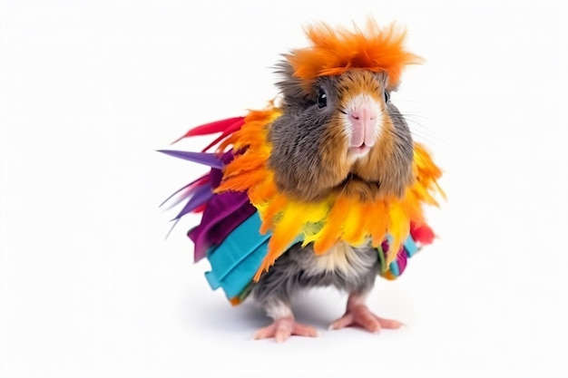 a guinea with a colorful mohawk on its head