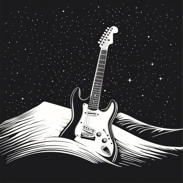 Photo guitar on the background of the starry sky vector illustration