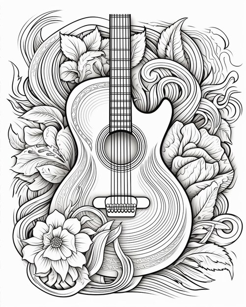 Photo guitar coloring pages in intricate style