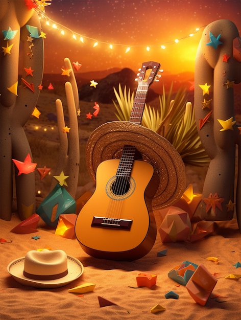 Guitar in dessert background with festa junina elements