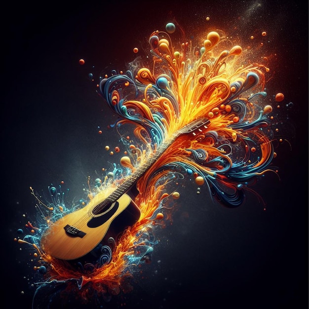 Guitar erupting with creativity and artistic musical energy