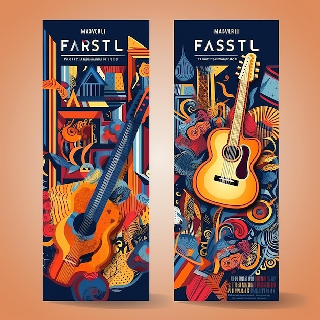 Guitar flat Music Festival Illustration Design for Party and Event Ai Generated