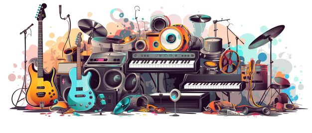 Guitar flat Music Festival Illustration Design for Party and Event Ai Generated