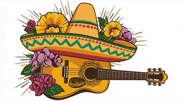 a guitar and a guitar are shown with flowers and a guitar