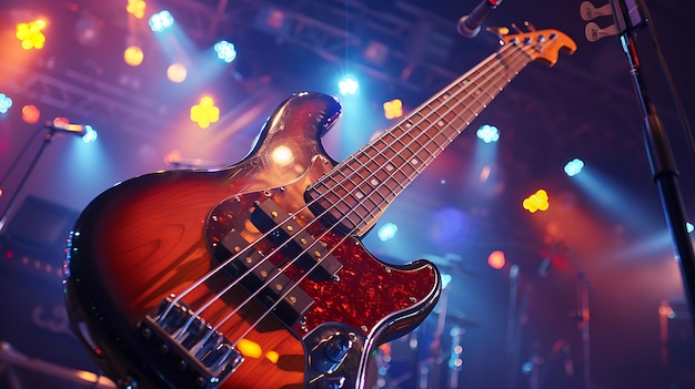 a guitar is shown with a red and white body