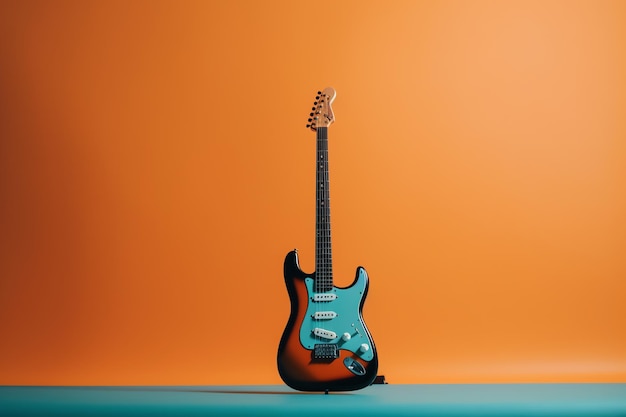 A guitar with a blue background and a blue background.