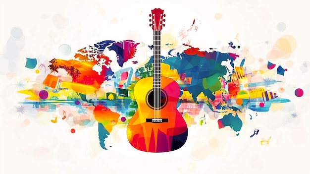 a guitar with a colorful background and a colorful background