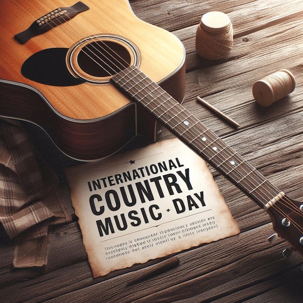 a guitar with a label that says international country music day