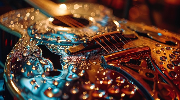 Photo guitar with water droplets clinging