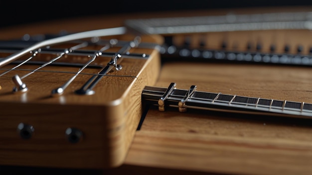 a guitar with a wooden handle and a black background