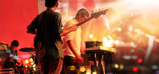  Guitarist and band on stage for background. 