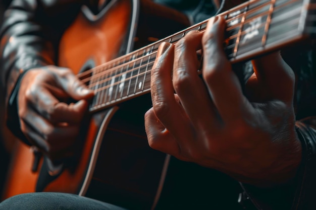 Guitarist male hands playing the guitar Classical concert performance rehearsal show