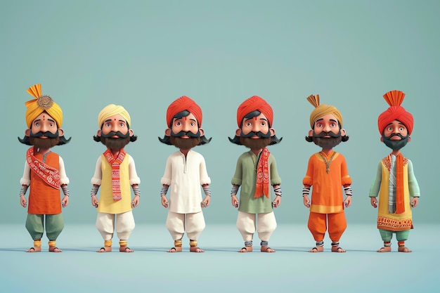 gujarati man character set indian illustration background