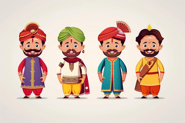 gujarati man character set indian illustration background