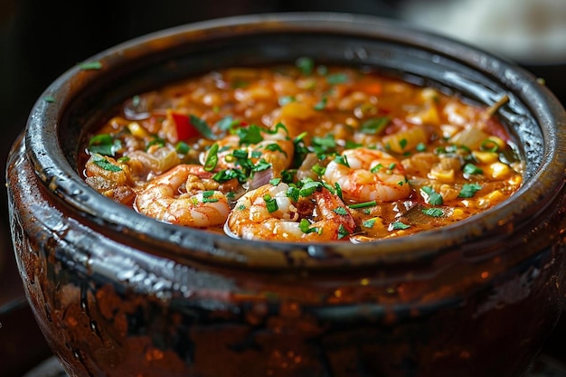 Gumbo on stone rustic pub wide panoramic