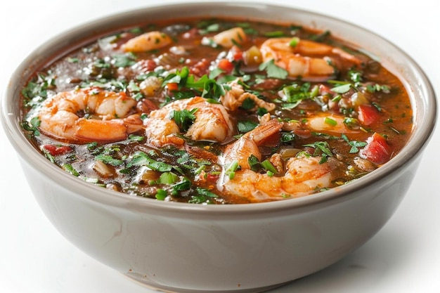 Gumbo on white plate on a white background