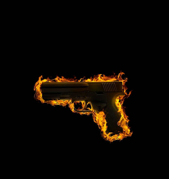 Gun flame heat black background