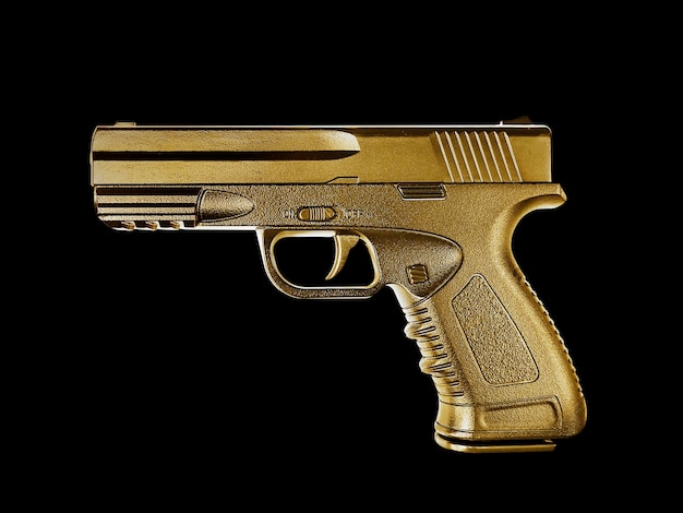 Gun gold metal isolated on black background