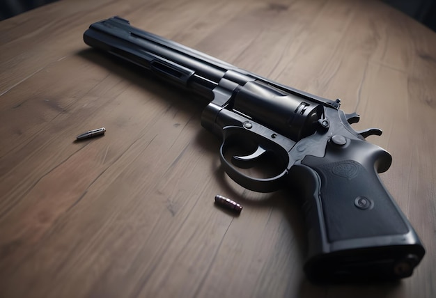 A gun wide angle macro super realistic photoshot created with Generative AI technology