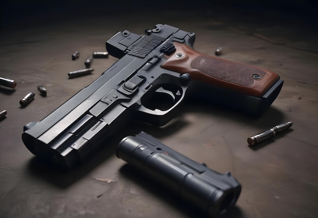 A gun wide angle macro super realistic photoshot created with Generative AI technology