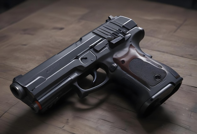 A gun wide angle macro super realistic photoshot created with Generative AI technology