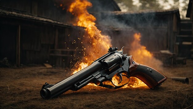 Photo a gun with fire coming out of it