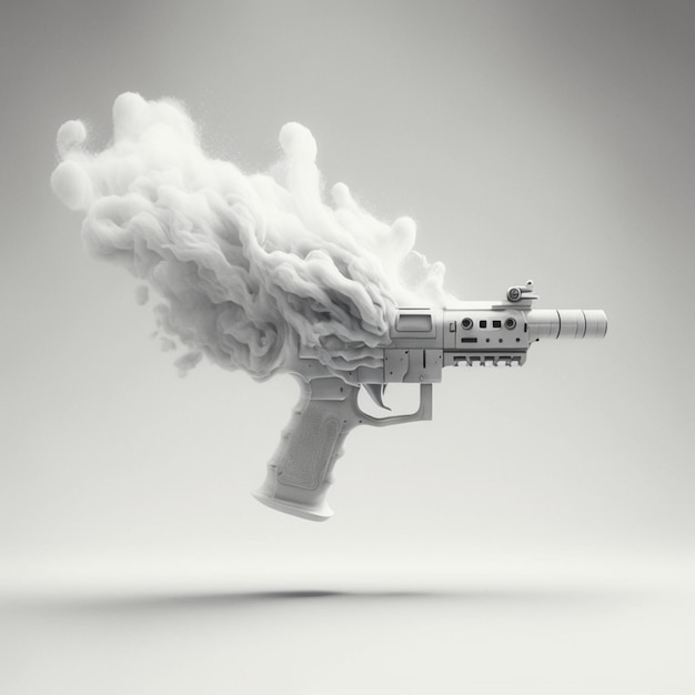 Photo a gun with smoke coming out of it is in the air.