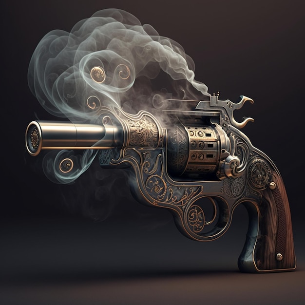 A gun with a smoke coming out of it