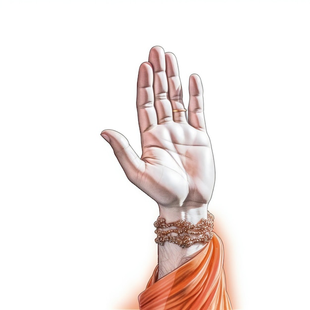 Guru Hand Blessing pose orange cloth white background