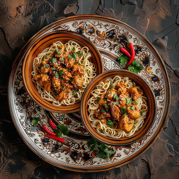 Photo guru hinkal chicken azeri pasta georgian hinkali khinkali on moss background exquisite serving food