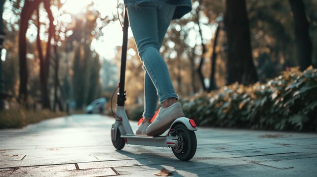 a guy rides around the city on a scooter