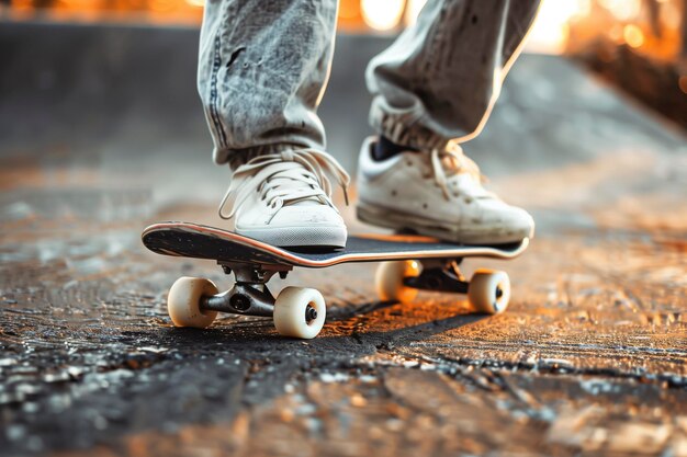 Guy skateboarding in the city at sunset