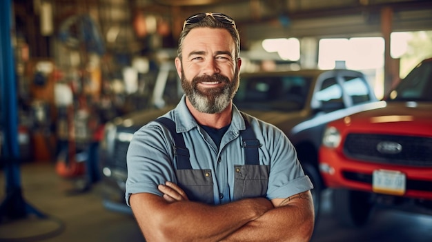 A guy technician is seen at a shop performing vehicle repairs The Generative AI