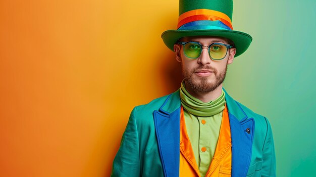 Photo guy in vibrant st patricks day outfit