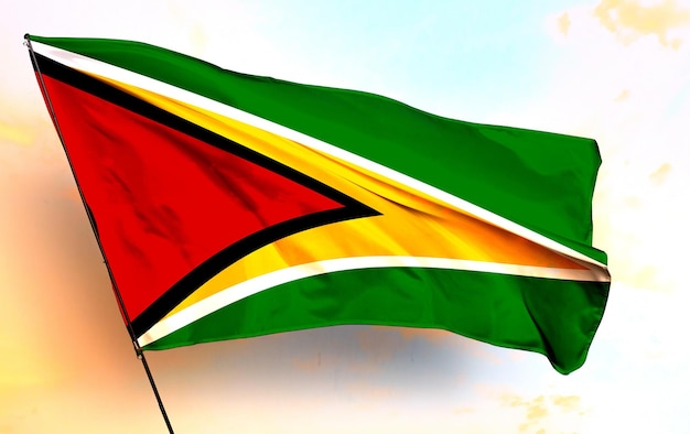 guyana 3D waving flag and grey cloud background Image