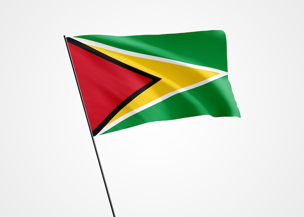 Guyana flag flying high in the white isolated background. May 26th Guyana independence day