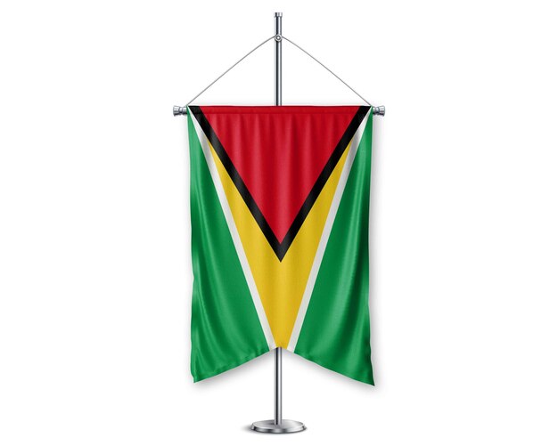 Photo guyana_up 3d flags on pole stand support pedestal realistic set and white background