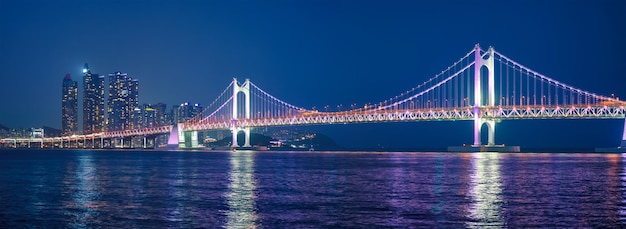 Gwangan Bridge and skyscrapers in the night Busan South Korea