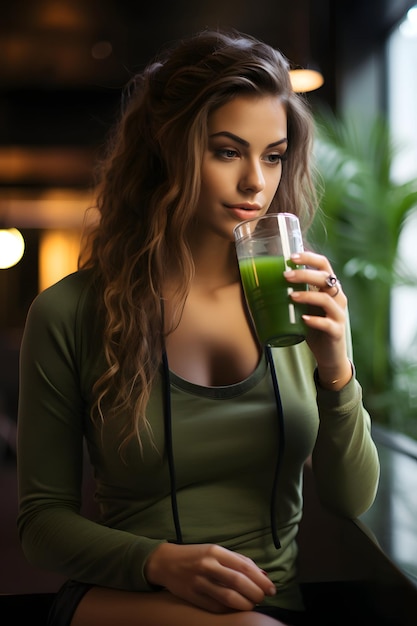 Gym Enthusiast Fueling Good Health with a Chlorophyll Drink Fitness and Wellness