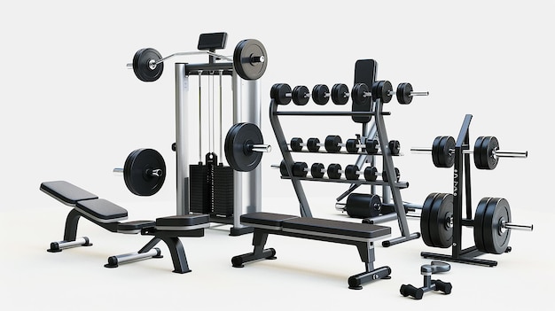 gym equipments clean white background