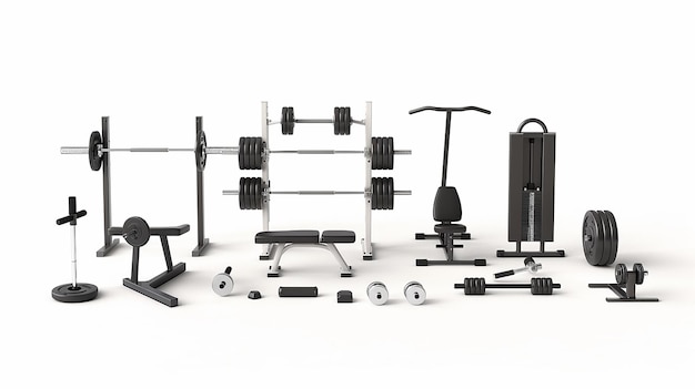 gym equipments clean white background