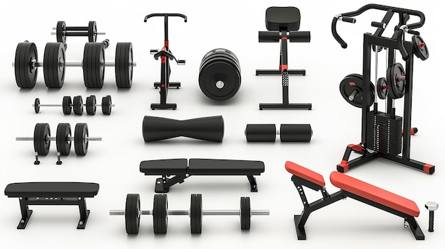 gym equipments clean white background