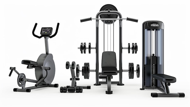 gym equipments clean white background