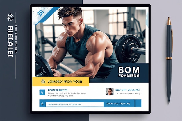 Photo gym fitness instagram social media poster and square flyer template