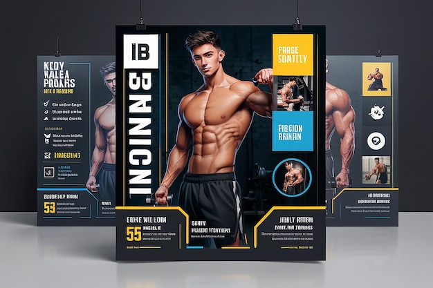 Photo gym fitness instagram social media poster and square flyer template